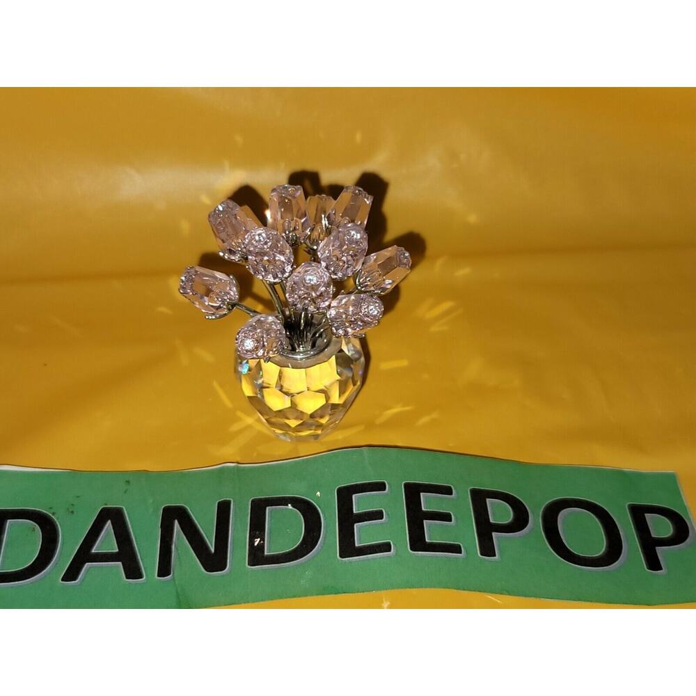 Swarovski Crystal Dozen Pink Roses Flowers In Vase